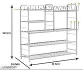 Stainless steel kitchen organizer, 2 glass holders and utensil rack with plate & cutlery stand (31x30 inches)